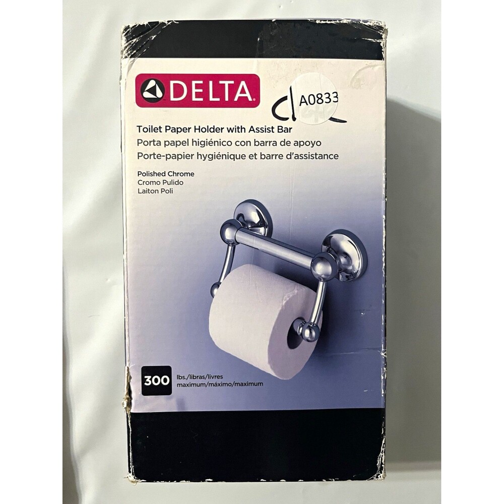 Delta DF704PC Toilet Paper Holder w/ Assist Bar, Polished Chrome, Wall Mount
